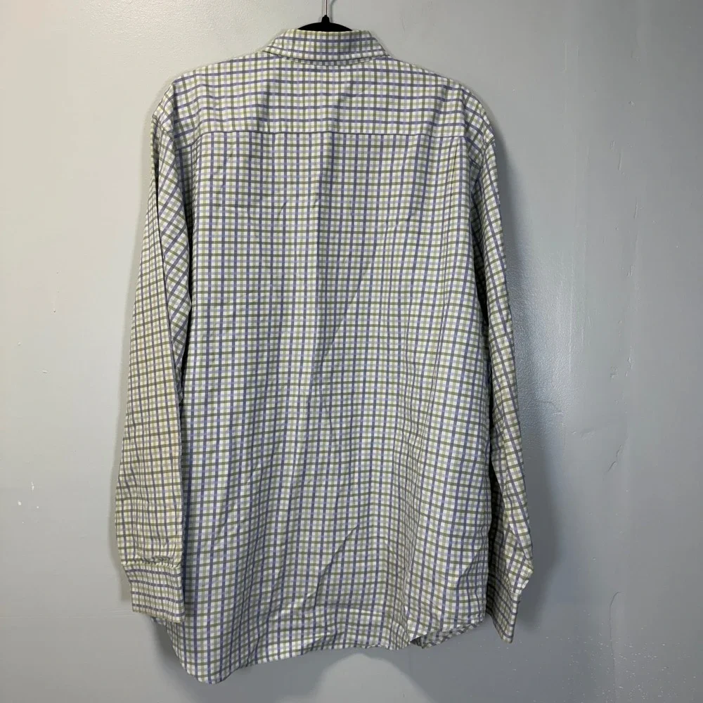 Banana Republic Mens XL Long Sleeve Button Down Shirt Plaid Blue Green White